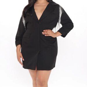 Black Suit Jacket Dress with Rhinestone Fringes! 1X